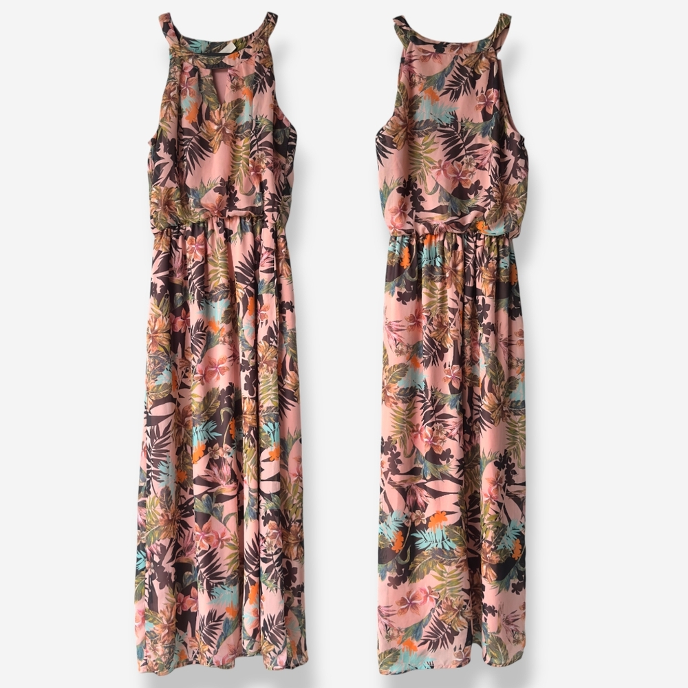 Tacera Blush Pink Floral Maxi Dress Petite Small with Inner Lining